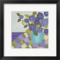 Framed Blue Vase, Purple Flowers