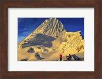 Framed Mountaineers Camping on Alpamayo Mountain at Sunrise, Peru