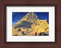 Framed Mountaineers Camping on Alpamayo Mountain at Sunrise, Peru