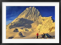 Framed Mountaineers Camping on Alpamayo Mountain at Sunrise, Peru