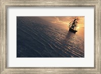 Framed Spanish Brig Sailing Ship Out at Sea