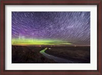 Framed Circumpolar Star Trails and Aurora Over the Red Deer River, Alberta