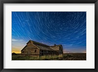 Framed Circumpolar Star Trails Over An Old Barn in Southern Alberta