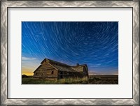 Framed Circumpolar Star Trails Over An Old Barn in Southern Alberta
