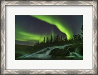 Framed Auroral Curtains Over Ramparts Falls On the Cameron River