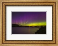 Framed Comet NEOWISE and Aurora Over Waterton River, Alberta
