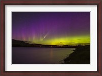 Framed Comet NEOWISE and Aurora Over Waterton River, Alberta