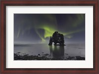 Framed Northern Lights Over Hvitserkur, a Spectacular Rock Formation in Iceland