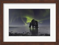 Framed Northern Lights Over Hvitserkur, a Spectacular Rock Formation in Iceland