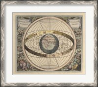 Framed Vintage Astronomy Print Depicts a View of Geocentrism
