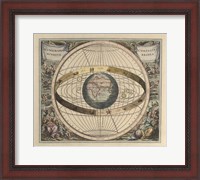 Framed Vintage Astronomy Print Depicts a View of Geocentrism