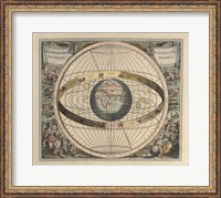 Framed Vintage Astronomy Print Depicts a View of Geocentrism