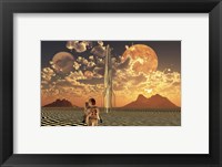 Framed Astronaut Using a Rocketship To Travel To Different Alien Planets