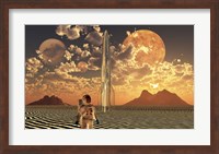 Framed Astronaut Using a Rocketship To Travel To Different Alien Planets