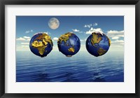 Framed Three Views of the Earth, Showing Different Continents