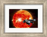 Framed Ion Drive Powered Exploration Spaceship Approaches a Violent, New Red Star