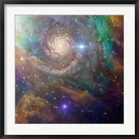 Framed Spiral Galaxy in a Colorful Deep Space Scene