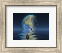 Framed Man With Boat On Water Surface Before the Terraformed Moon