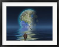 Framed Man With Boat On Water Surface Before the Terraformed Moon