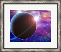 Framed Planet and Cosmos Rising Sun in Vivid Space
