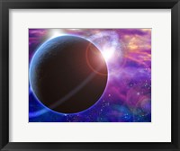 Framed Planet and Cosmos Rising Sun in Vivid Space