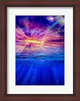 Framed Vivid Sky With Moon and Galaxy Over a Calm Water Surface