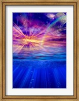 Framed Vivid Sky With Moon and Galaxy Over a Calm Water Surface