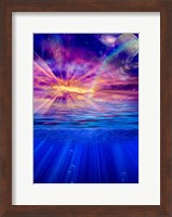 Framed Vivid Sky With Moon and Galaxy Over a Calm Water Surface