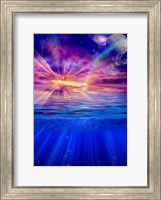 Framed Vivid Sky With Moon and Galaxy Over a Calm Water Surface