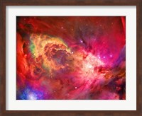 Framed Vivid Nebulae in Pink and Red Colors