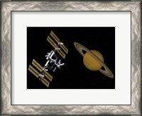 Framed International Space Station Transits Near Saturn