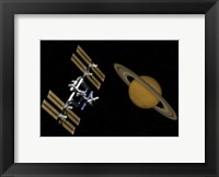 Framed International Space Station Transits Near Saturn