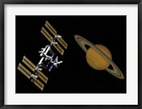 Framed International Space Station Transits Near Saturn