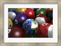 Framed Pool Table With Balls and One of Them As Planet Earth