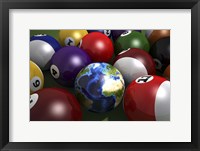 Framed Pool Table With Balls and One of Them As Planet Earth