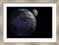 Framed Planet Earth With Sunrise in Space