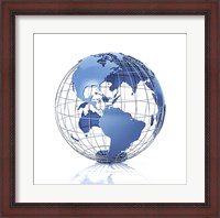 Framed 3D Stylized Earth Globe With Metal Grid, Americas View