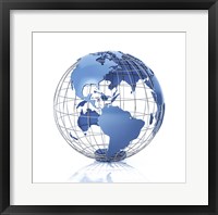 Framed 3D Stylized Earth Globe With Metal Grid, Americas View