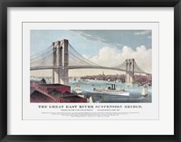 Framed Currier & Ives illustration of the Brooklyn Bridge after completion in 1883