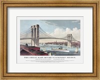Framed Currier & Ives illustration of the Brooklyn Bridge after completion in 1883