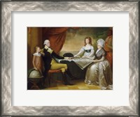 Framed President George Washington with his wife Martha and Grandchildren