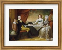 Framed President George Washington with his wife Martha and Grandchildren
