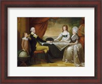 Framed President George Washington with his wife Martha and Grandchildren