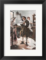 Framed Benjamin Franklin in his Philadephia printing Shop