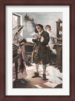 Framed Benjamin Franklin in his Philadephia printing Shop
