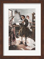 Framed Benjamin Franklin in his Philadephia printing Shop