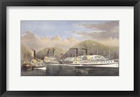 Framed American Steamboats on the Hudson River passing the Highlands, 1874