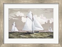 Framed America Cup sloop yachts Mischief and Atalanta engaged in a race, circa 1881