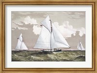Framed America Cup sloop yachts Mischief and Atalanta engaged in a race, circa 1881