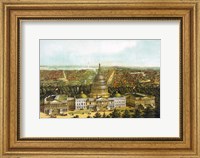 Framed Bird's eye view of Washington DC with the US Capitol up front
